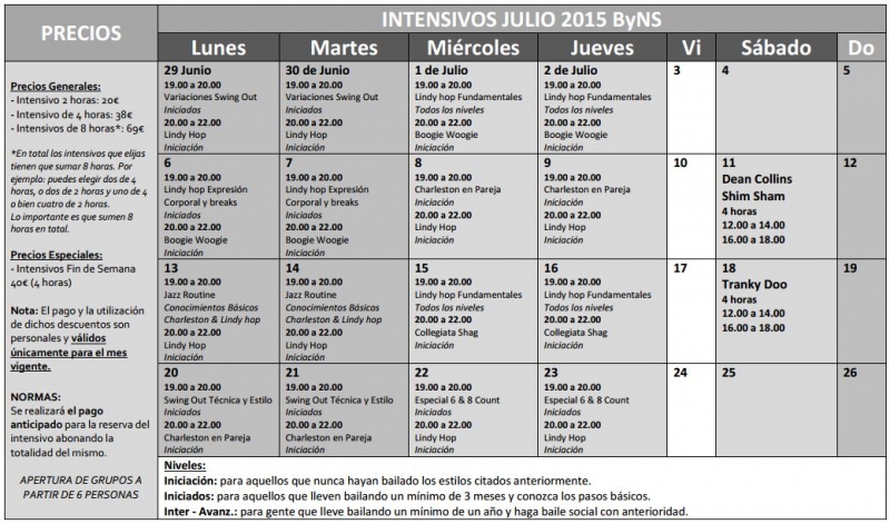 Horarios de Blanco y Negro Studio. Nuevos Curso de Lndy Hop /  Swing en Madrid 