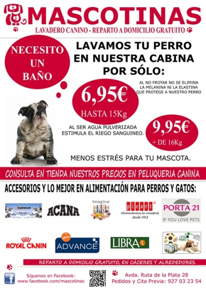 Nuestro cartel con ofertas en LAVADERO CANINO, desde 6,95 eur