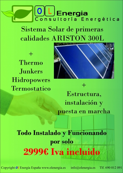 Sitema solar ariston 300L 2999EUR informate ahora y consigue un ahorro adicional de hasta el 70%