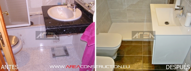 Antes y después. Reforma baño moderno gres Corten de Tau, Barcelona, Area Construction Technology