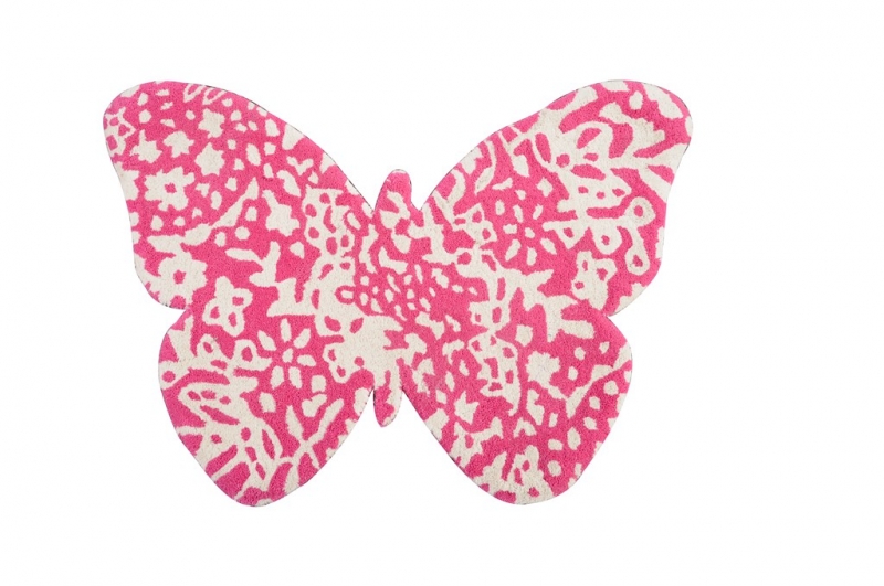 Alfombra de lana infantil Butterfly Pink ivory. Forma de mariposa en colores marfil y rosa. 