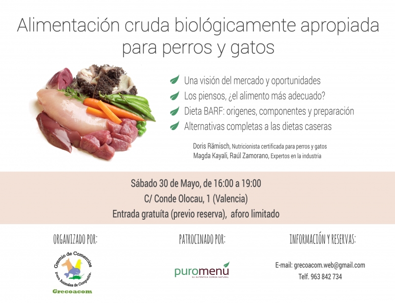 Taller de Nutrición natural en pequeños animales, Dieta Barf, GRECOACOM