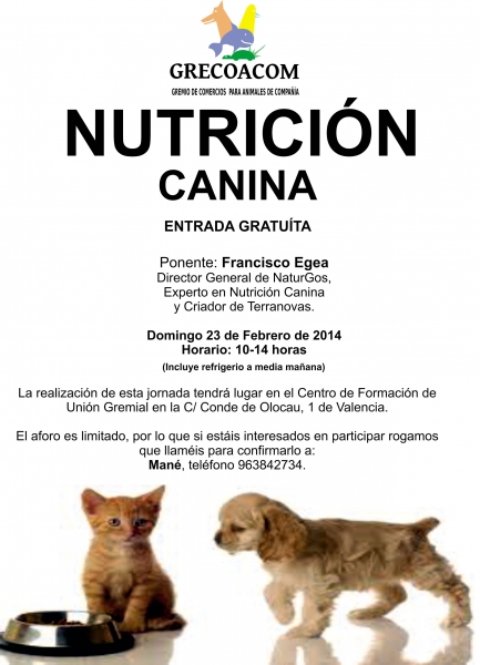 Taller de Nutricion canina, en Valencia GRECOACOM