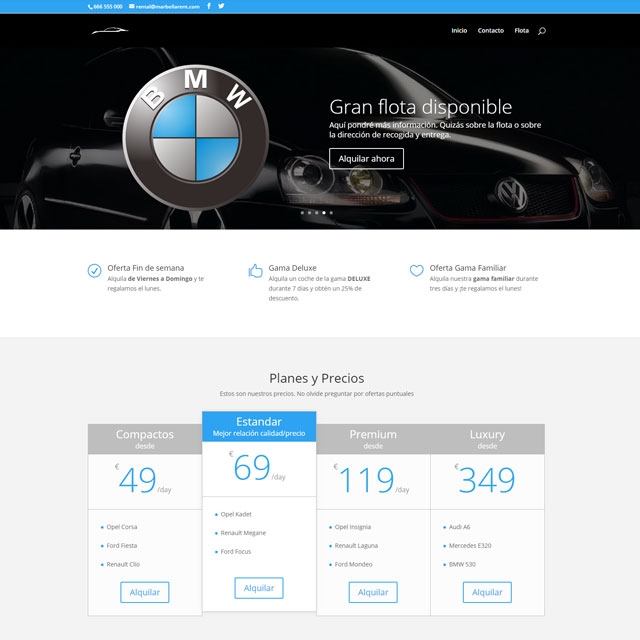 Web de muestra para empresa de alquiler de coches en Marbella