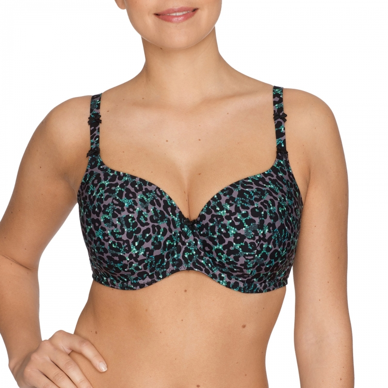 Sujetador tallas grandes copas especiales. Diseo joven animal print verde y negro. Sujetador rebell