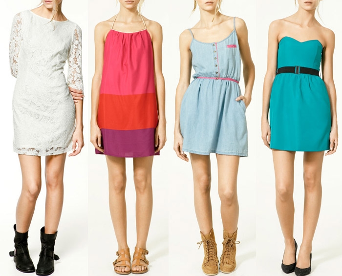 vestidos de verano de diferentes colores, azul, blanco , rosa , y de diferentes tallas.