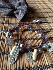 Pulsera doble vuelta con agatas marrones