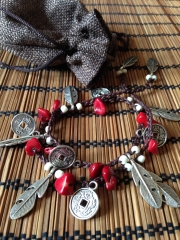 Pulsera doble vuelta con coral rojo