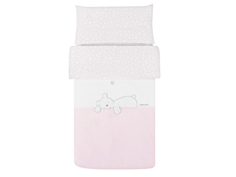 Funda nrdica para cuna Dream rosa. Oso durmiendo. De Petit Praia.