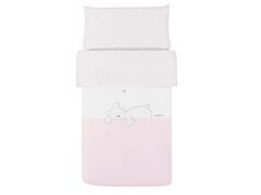 Funda nordica para cuna dream rosa oso durmiendo de petit praia