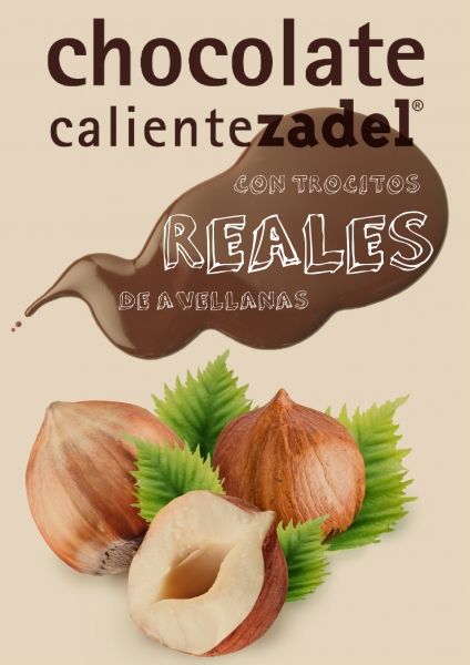 Chocolate Caliente ZADEL con trocitos reales de Avellanas.