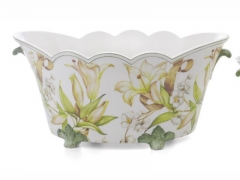 Jardinera de ceramica de alta calidad, ovalada y ondulada lily white ceramica san marco