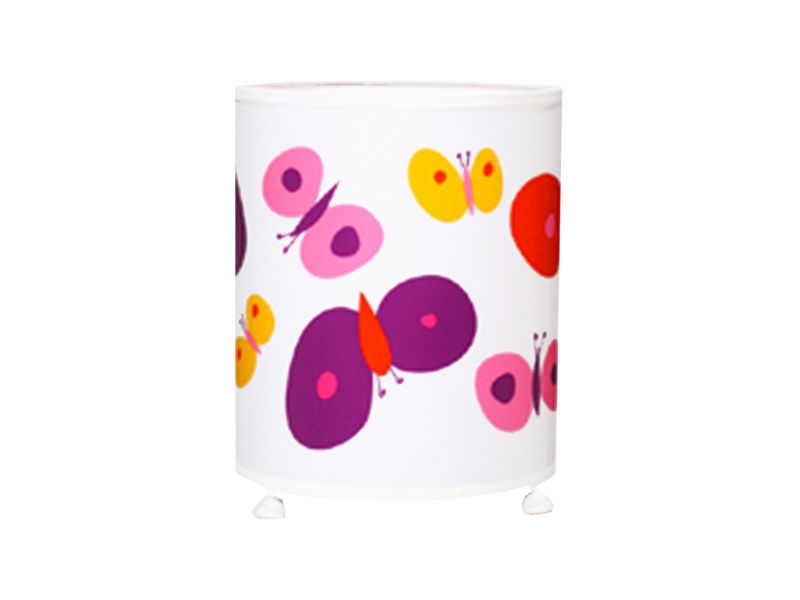 Lmpara de mesa infantil cilndrica y  dibujos de mariposas multicolores Bloom Daisy.