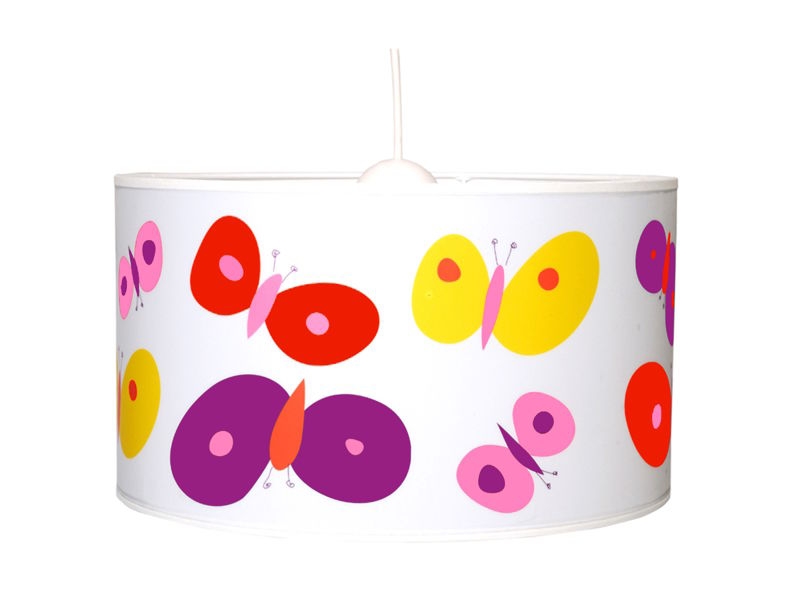 Lmpara de mesa infantil cilndrica y  dibujos de mariposas multicolores Bloom Daisy.