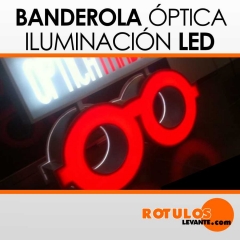 Banderola con iluminación LED de bajo consumo en forma de gafas para opticas