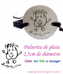 Joyas personalizadas. Pulsera de plata de 2,5cm de diámetro con dibujo grabado.