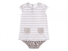 Vestido y culotte para bebe rayas malva hilo de algodon, de baby clic