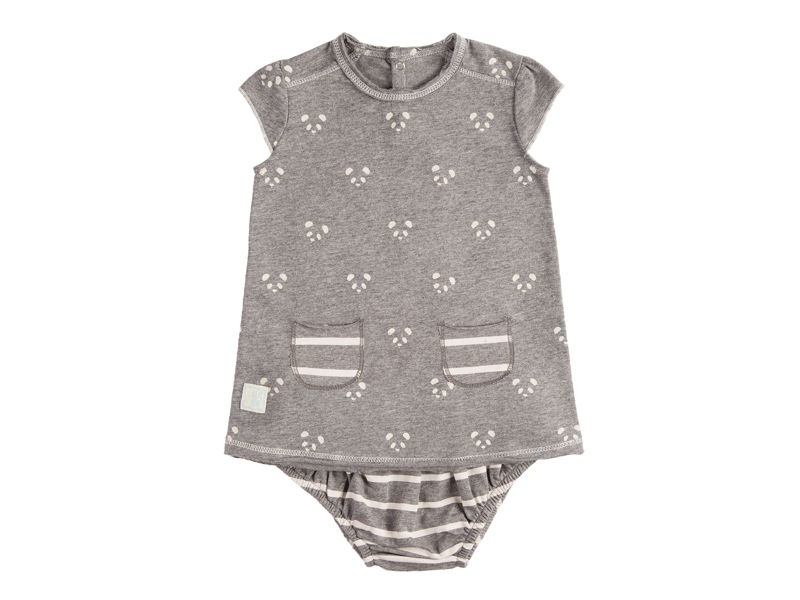 Vestido y culotte para beb Panda Gris. Hilo de algodn, de Baby Clic.