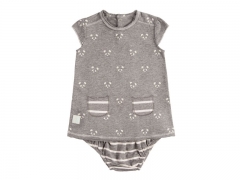 Vestido y culotte para bebe panda gris hilo de algodon, de baby clic
