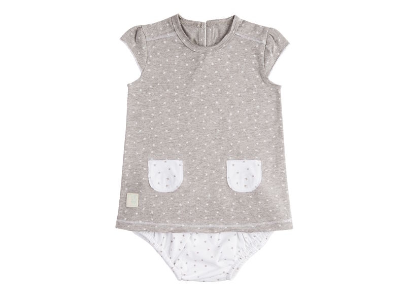 Vestido y culotte para beb Mini Stella Gris. Hilo de algodn, de Baby Clic.