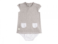 Vestido y culotte para bebe mini stella gris hilo de algodon, de baby clic