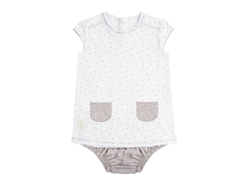 Vestido y culotte para beb Mini Stella Blanco. Hilo de algodn, de Baby Clic.