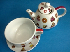 Tetera con taza y plato, apilables,
