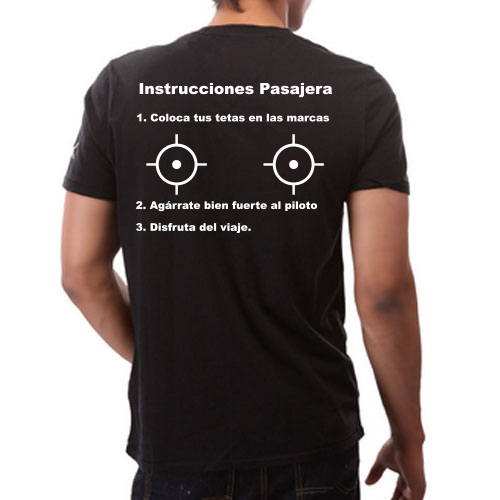 Camiseta motera, instrucciones pasajera