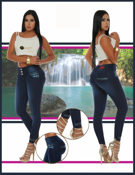 Jean colombiano marca Chianti Ref 3333 Color azul con tela estilo escocesa