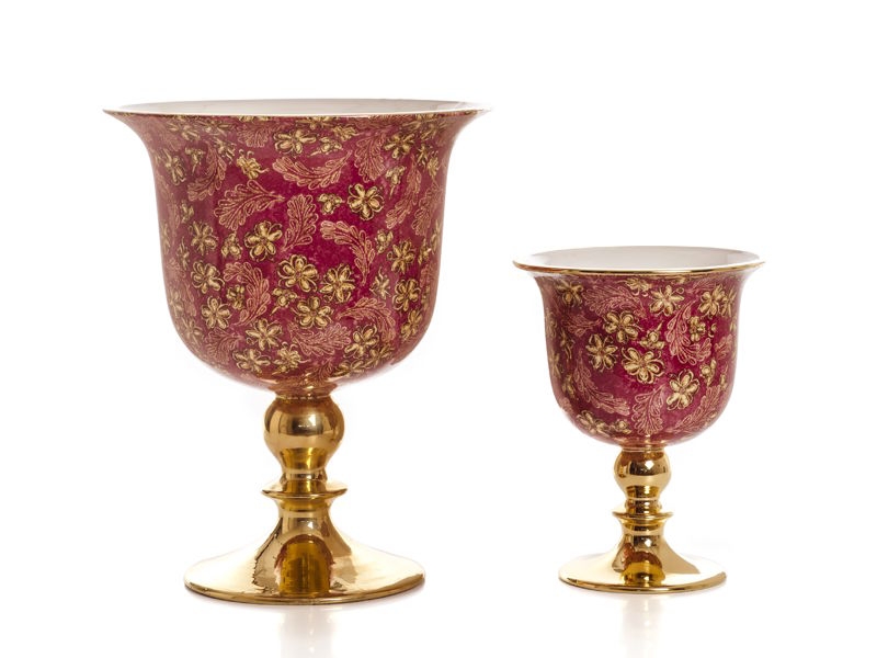 Jarrones con forma de copa ancha Córdoba, diseño en rojo y dorado. Cerámica San Marco.