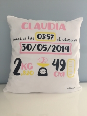 Cojines personalizados con la fecha de nacimiento de tu bebé