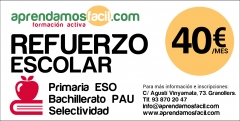 Refuerzo escolar primaria, eso , bachillerato, pau