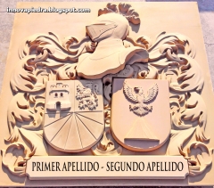 Escudo heraldico con los apellidos de la familia