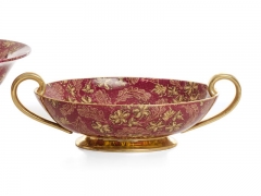 Centro de mesa de ceramica ovalado con asas cordoba diseno dorado y rojo