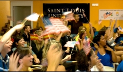 Slu - madrid students support their country during the candidate selection of the 2016 olympics.