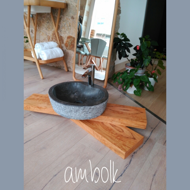 Ambolk baos, lavabo de piedra negro, con hueco para grifo y sin rebosadero.
