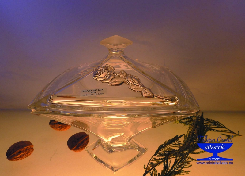 boboneras de cristal de bohemia con plata