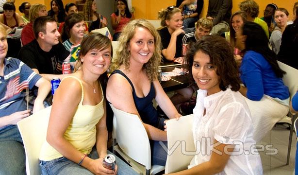 SLU - Madrid students reunite in the cafeteria for the 2016 Olympic city selection.