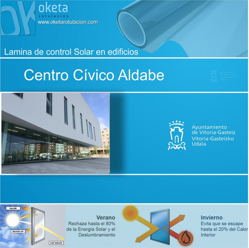 lamina solar Centro Cvico Aldabe-Vitoria . Rotulos Oketa