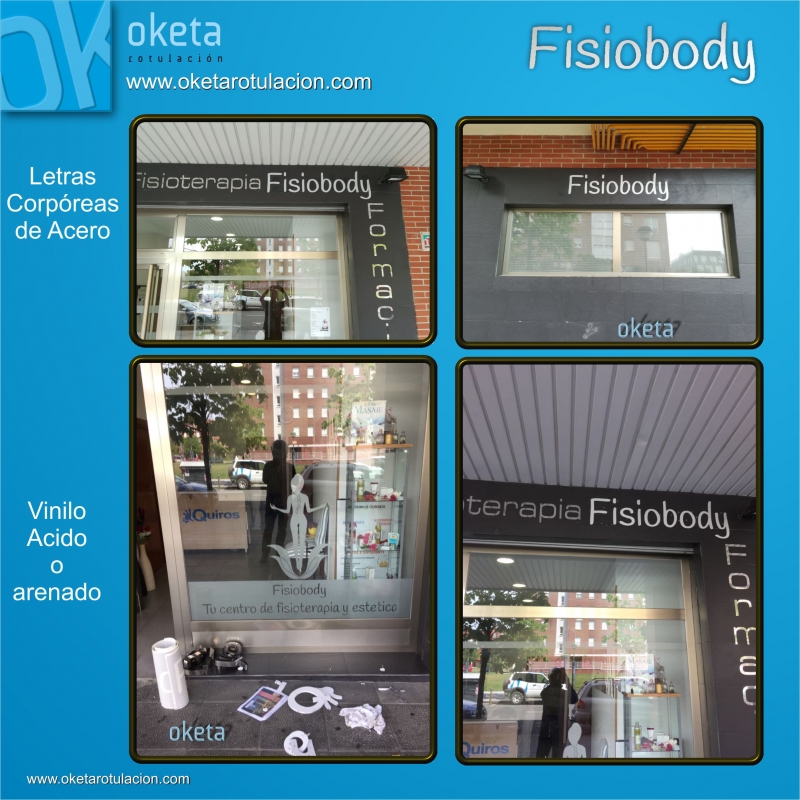 FISIOBODY - Rotulacin Fachada con LETRAS CORPOREAS y vinilo cido o arenado. - Rtulos Oketa