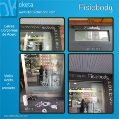 Fisiobody - rotulacion fachada con letras corporeas y vinilo acido o arenado - rotulos oketa