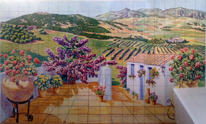Paisaje andaluz. Mural personalizado en azulejos para terraza en Marbella. 180x300cm.