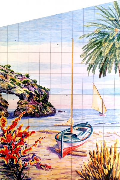 Paisaje martimo. Mural de azulejos de 250x160cm.