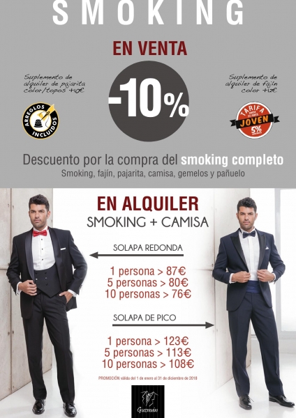 Trajes Guzmán ofrece a sus clientes sus nuevas promociones 2017/18 en alquiler y venta de smoking 