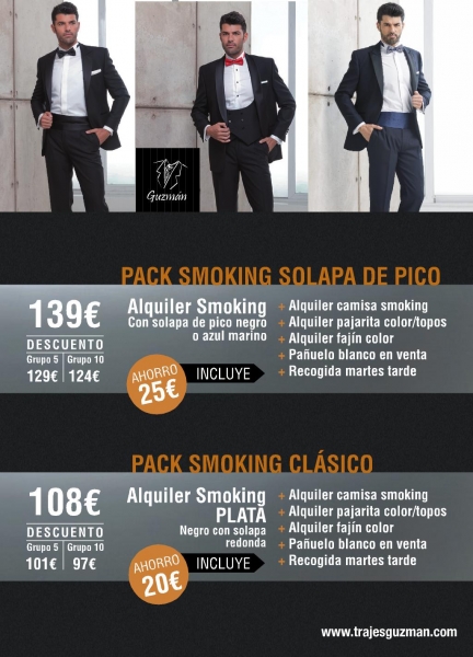 Trajes Guzmán ofrece a sus clientes sus nuevas promociones 2017/18 en alquiler y venta de smoking 