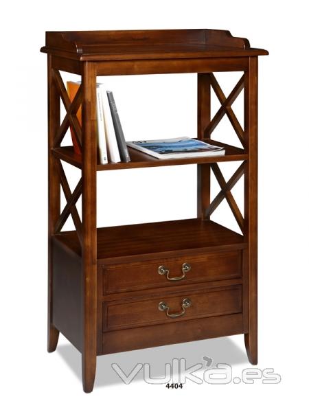 Mueble estantera con 2 cajones y baldas en color nogal.