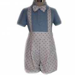 Elegante conjunto para niño, de pantalón corto con pajarita y tirantes a juego, incluye camisa tipo 