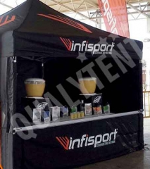 Carpa plegable qualytent 3x3, personalizada infisport con barra de tenasion y pared media altura