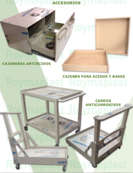 Cajoneras, bandejas, carritos de polipropileno para laboratorios