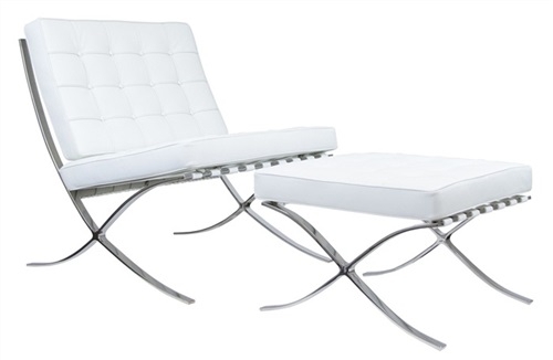 Silla BARCELONA-PTBL, (B) con ottoman, piel top blanca